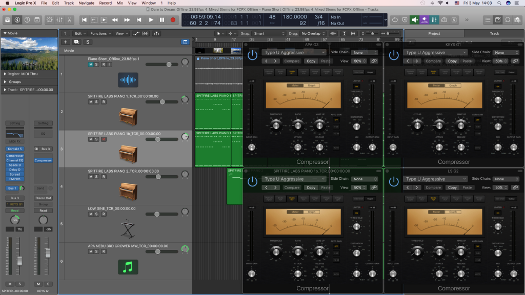 Checking pre Fader metering in Logic Pro X along with Parallel Compression.