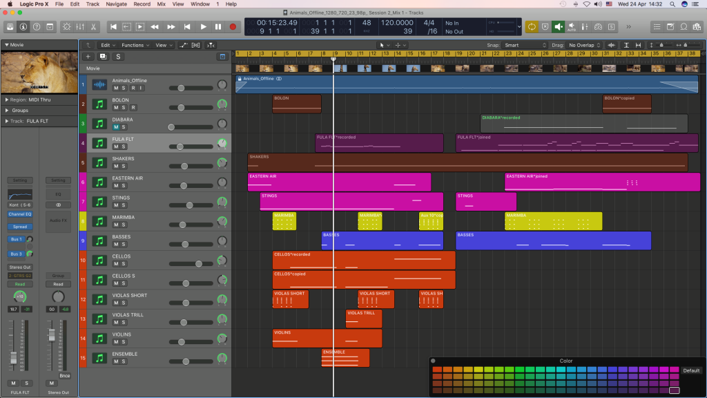 Mixing audio stems in Logic Pro X.